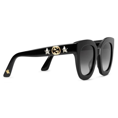 gucci round frame acetate with star|GUCCI Acetate Crystal Star Round Frame Sunglasses GG0208S .